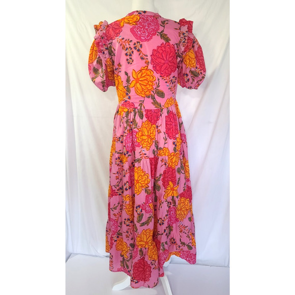 Anthropologie Karlie Pink Floral Stunning Jenny Tiered Maxi Dress Small - Picture 4 of 5
